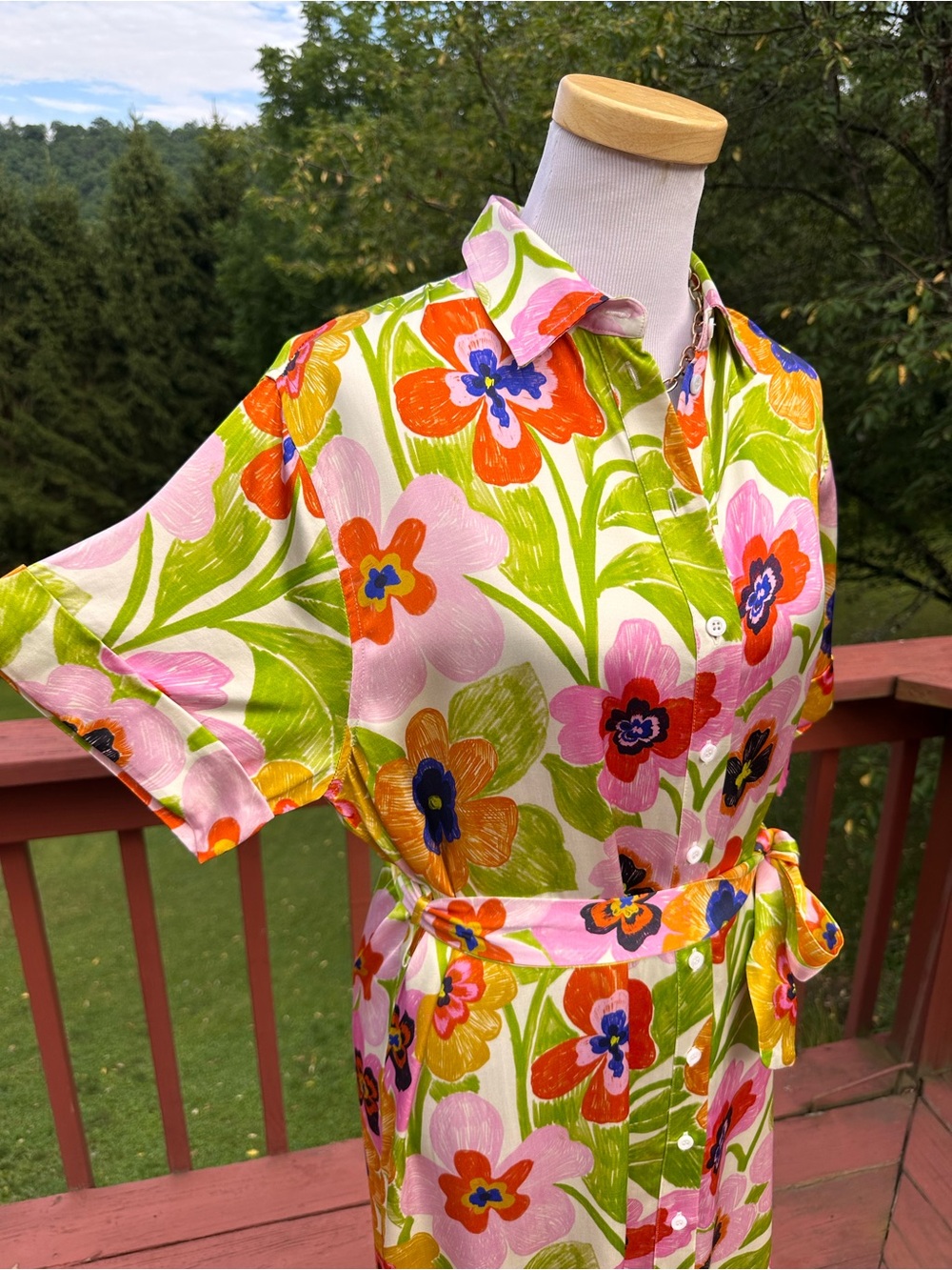 FRNCH Paige Button Front Dress Spicy Garden Creme - Picture 5 of 7